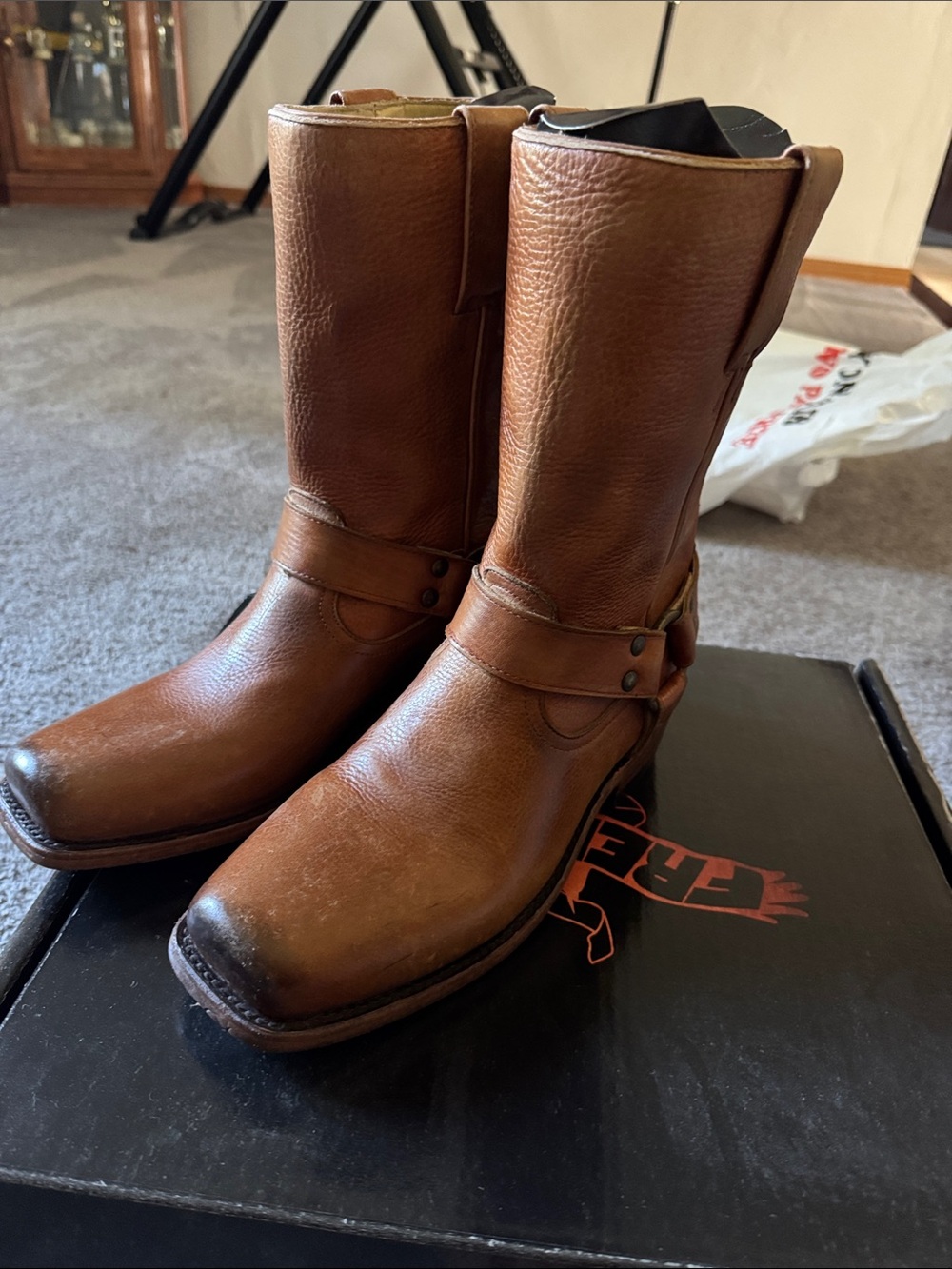 freebird Brown Leather Harness Cowboy Boots